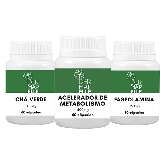 COMBO Acelerador de Metabolismo 400mg + Chá Verde 100mg + Faseolamina 250mg