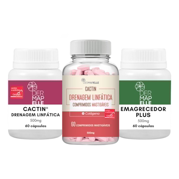 COMBO| Cactin Drenagem Linfática Cápsulas + Emagrecedor Plus + Cactin Drenagem Linfática - Comprimidos Mastigáveis