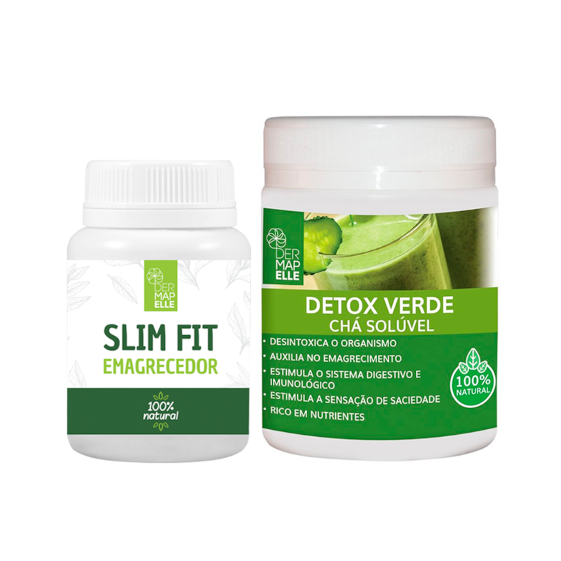 Combo Slim Fit Emagrecedor e Chá Solúvel Detox Verde Dermapelle