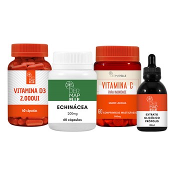 COMBO Vitamina D3 2.000 UI + Equinácea + Vitamina C + Extrato Glicólico de Própolis